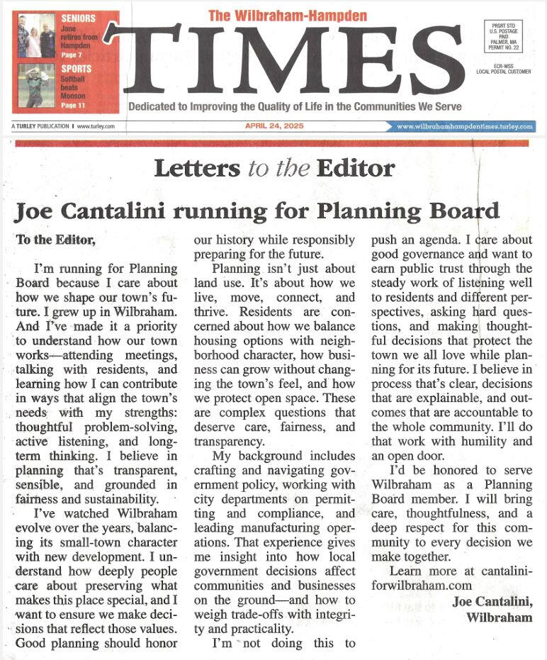 Newspaper article Wilbraham Hampden Times